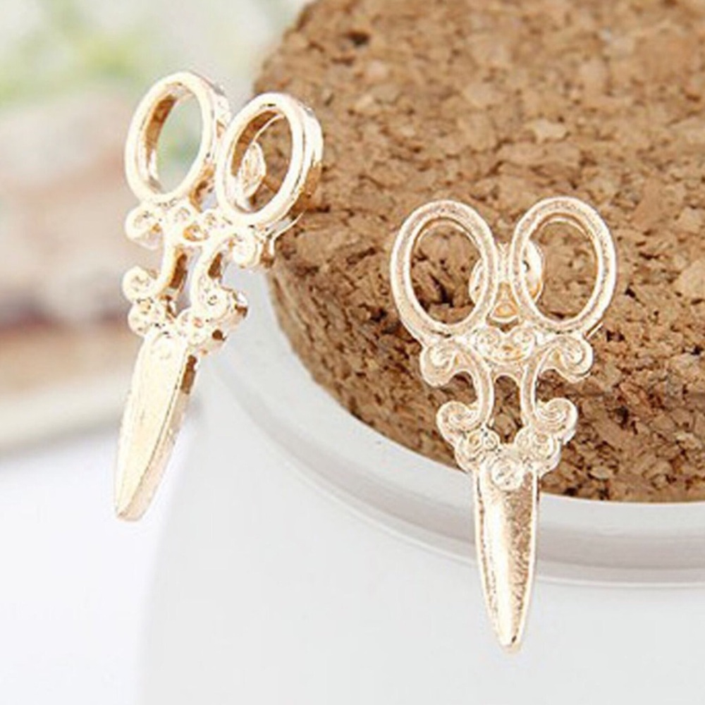 Ornate Small Scissor Stud Earrings - Picture 5 of 8